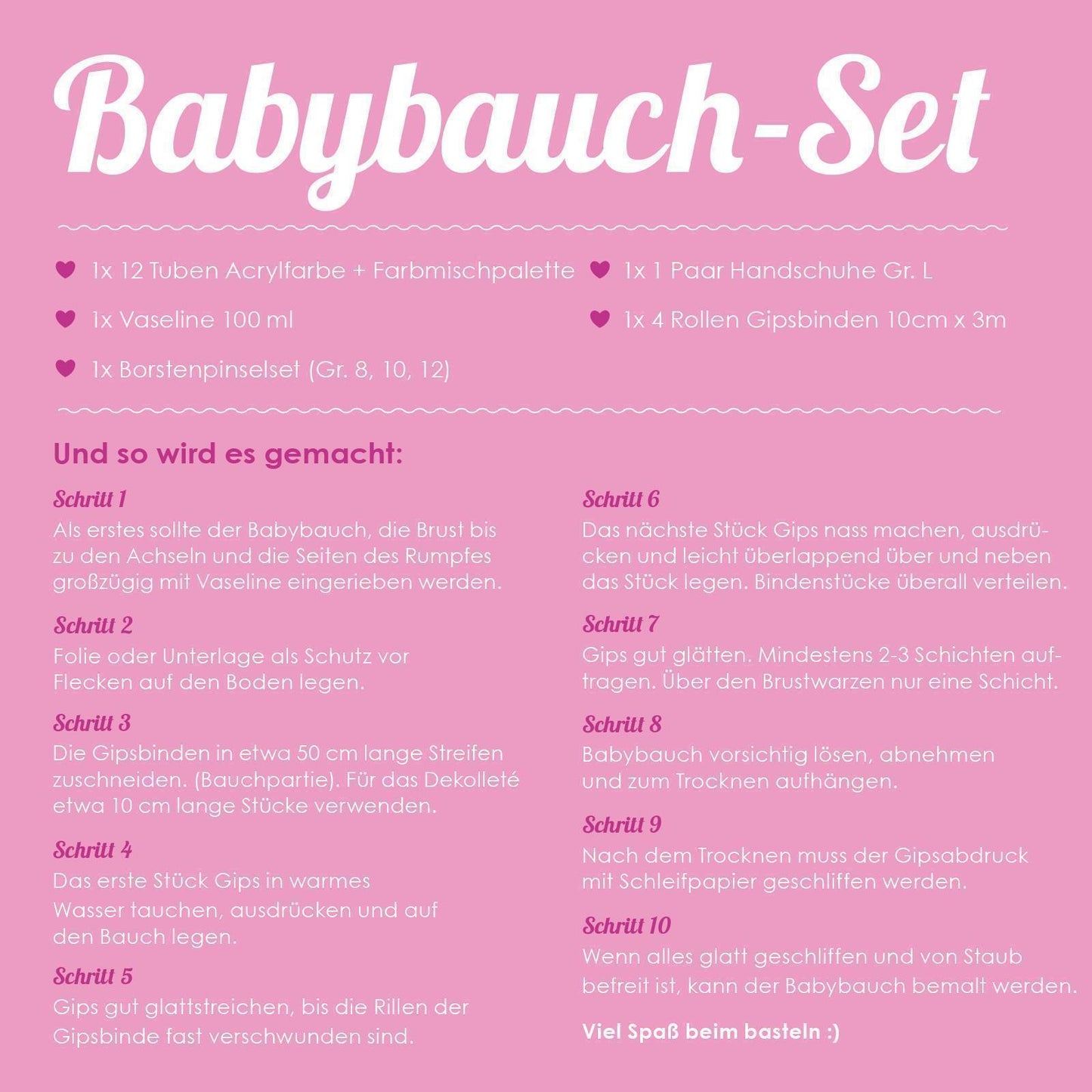 Babybauch Gipsabdruck Set für 3D Gips-Abdrücke 26-teilig inkl. Zubehör